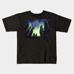 Northern Lights with Pine Trees Kids T-Shirt